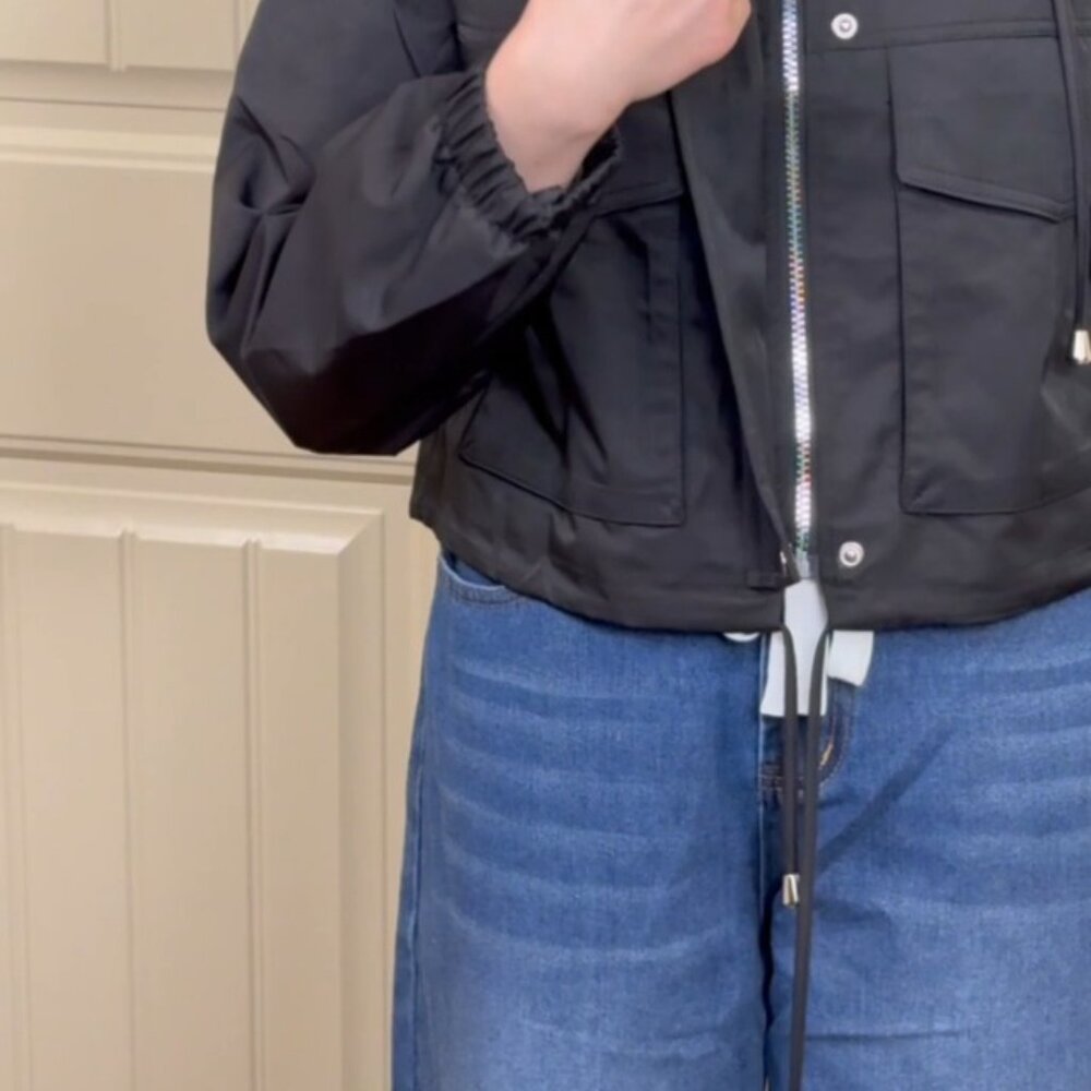 Oversized Cropped Utility Jacket Lightweight Zip … - image 7